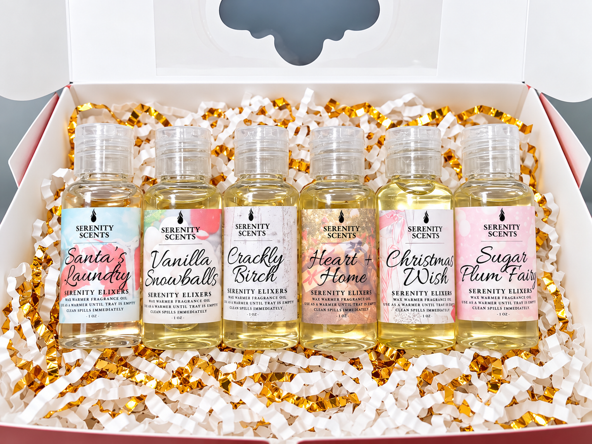 Serenity Elixer Holiday Gift Box. Includes 6 - 1oz Serenity Elixer Wax Warmer Oils