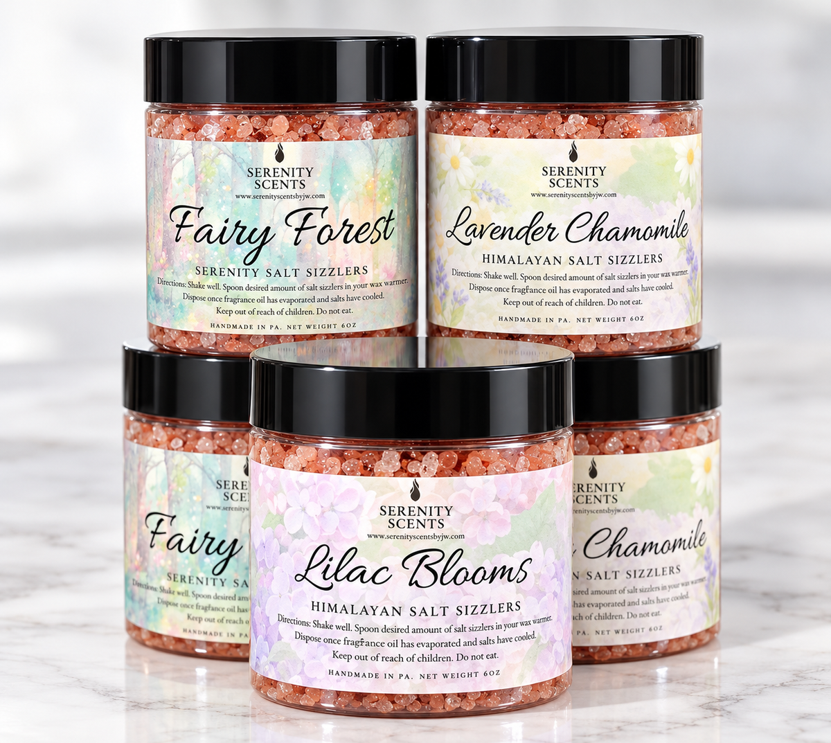 Serenity Sizzlers. Pink Himalayan Scented Crystals for Wax Warmer. Net Weight 5oz.