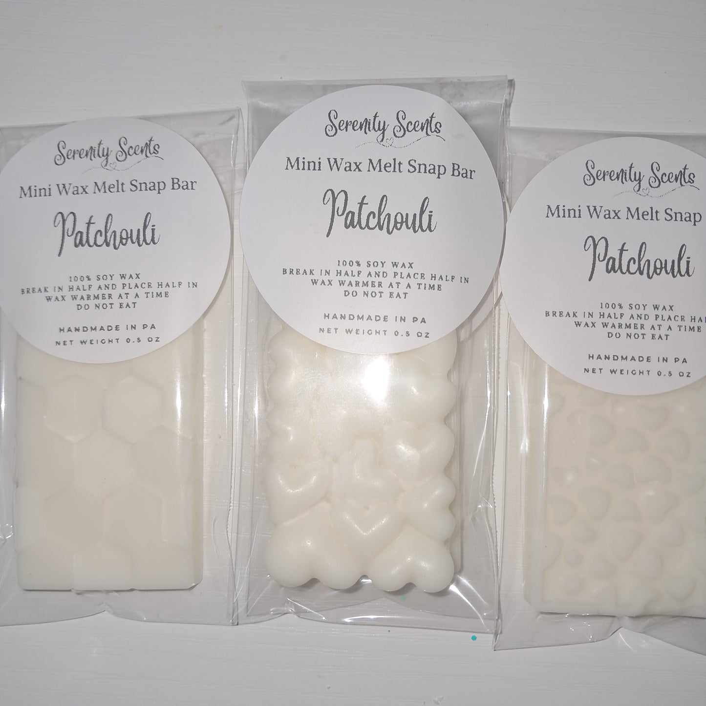 Mini Wax Melt Snap Bar - Made with 100% Soy Wax. Net Weight .50 oz.