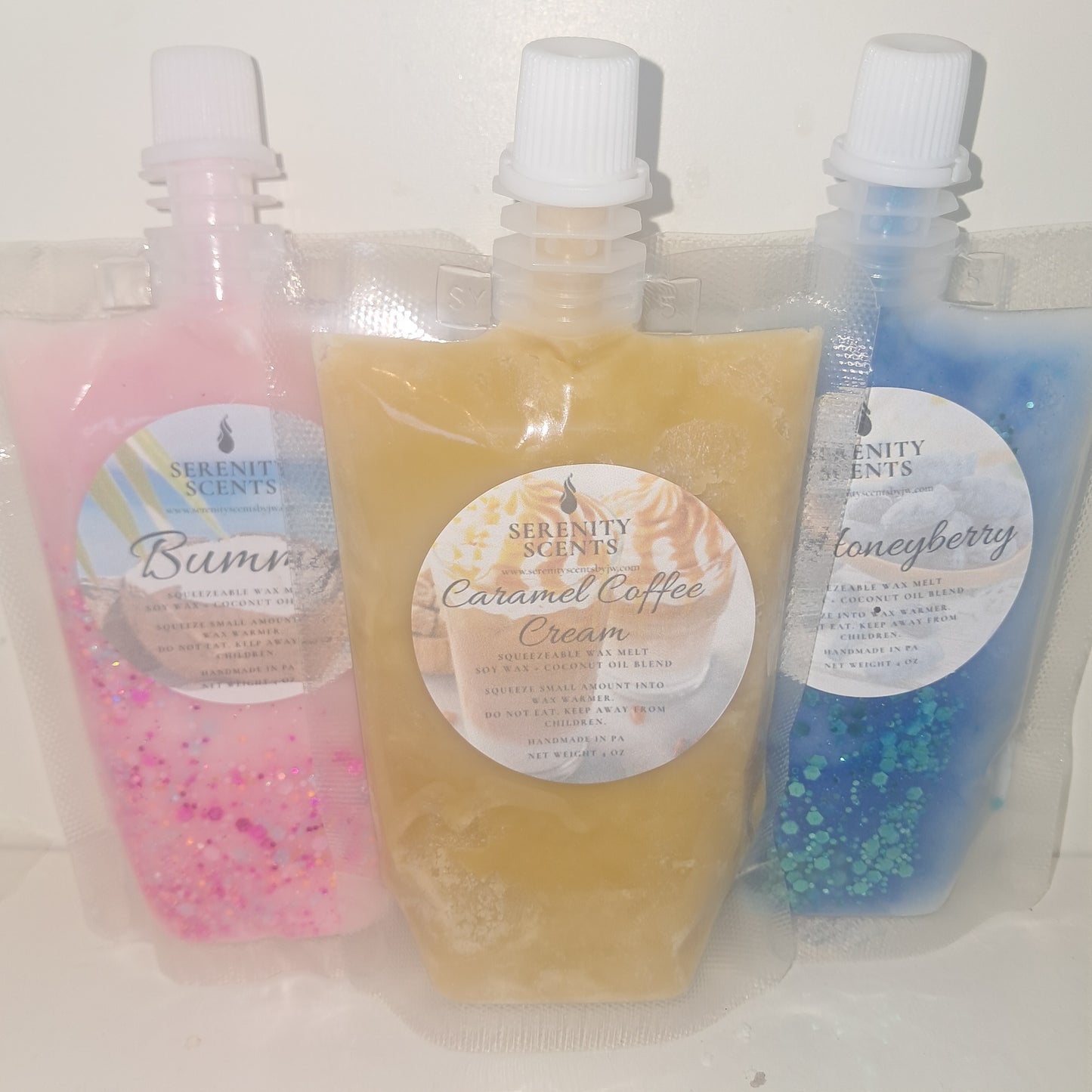Squeeze'Ems! Squeezable Wax Melts. Net Weight 4oz.