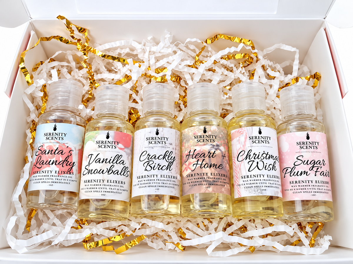 Serenity Elixer Holiday Gift Box. Includes 6 - 1oz Serenity Elixer Wax Warmer Oils