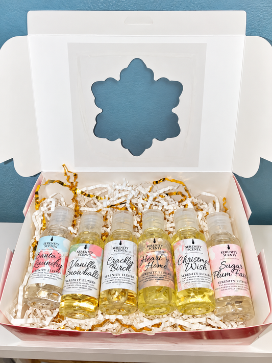 Serenity Elixer Holiday Gift Box. Includes 6 - 1oz Serenity Elixer Wax Warmer Oils