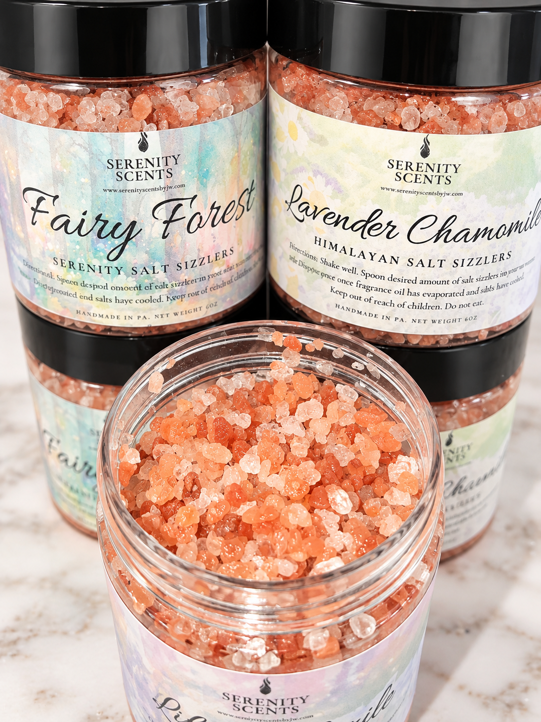 Serenity Sizzlers. Pink Himalayan Scented Crystals for Wax Warmer. Net Weight 5oz.