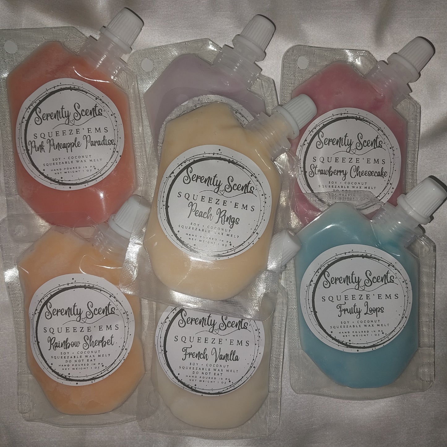 Squeeze'Ems! Squeezable Wax Melts. 1oz Sample Size. 3-4 Uses per Pouch