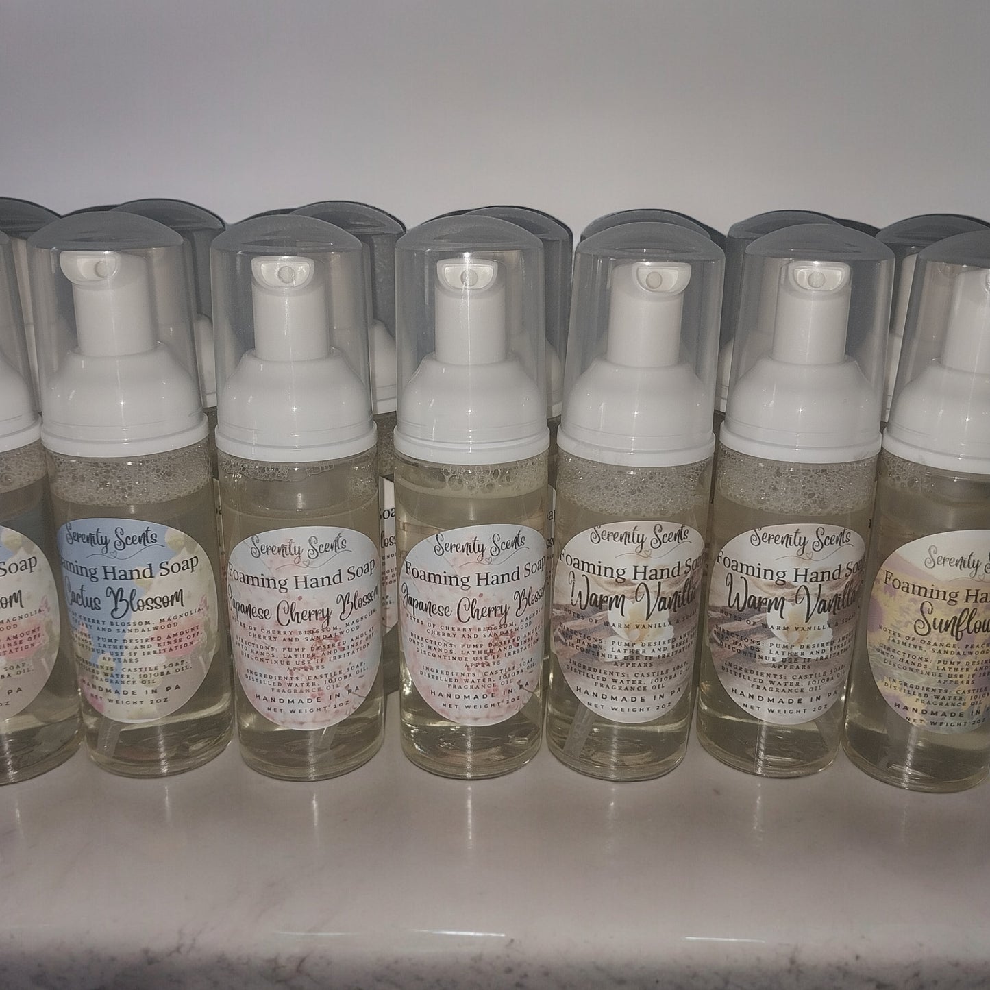 Scented Foaming Hand Soap with Jojoba Oil. 2oz Net Weight. Pump Bottle with Lid.